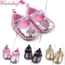 Обувь для новорожденных; Летняя обувь принцессы для маленьких девочек; обувь для малышей с блестками и мягкой подошвой; обувь для малышей из искусственной кожи с мягкой подошвой