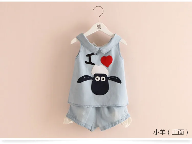 Girls Clothes 2018 Summer Casual 2-10 Years Old Kids Little Baby Cartoon Girl T Shirt+Shorts 2 Piece Lace Denim Blue Suit Set (11)
