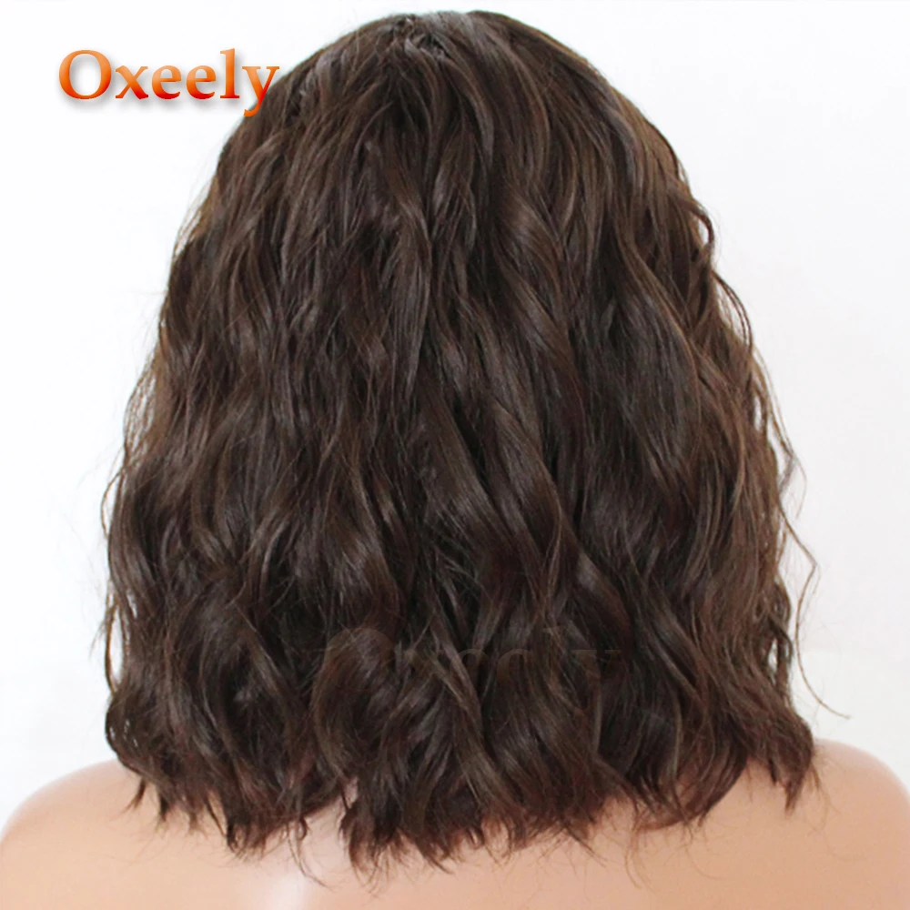 Oxeely короткий боб парик для женщин бесклеевой коричневый кудрявый Боб синтетические парики на кружеве термостойкие#8 короткие свободные кудри волокна волос