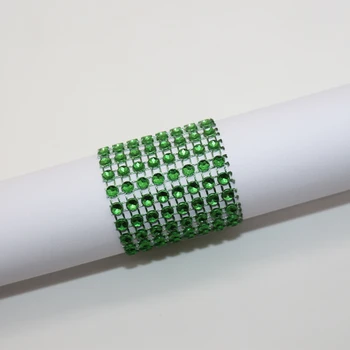 

50 Pcs/Lot Handmade Green Plastic Napkin Rings Rhinestone Mesh Wrap Napkin Ring For Hotel Banquet Dinner Chair Table Decorative