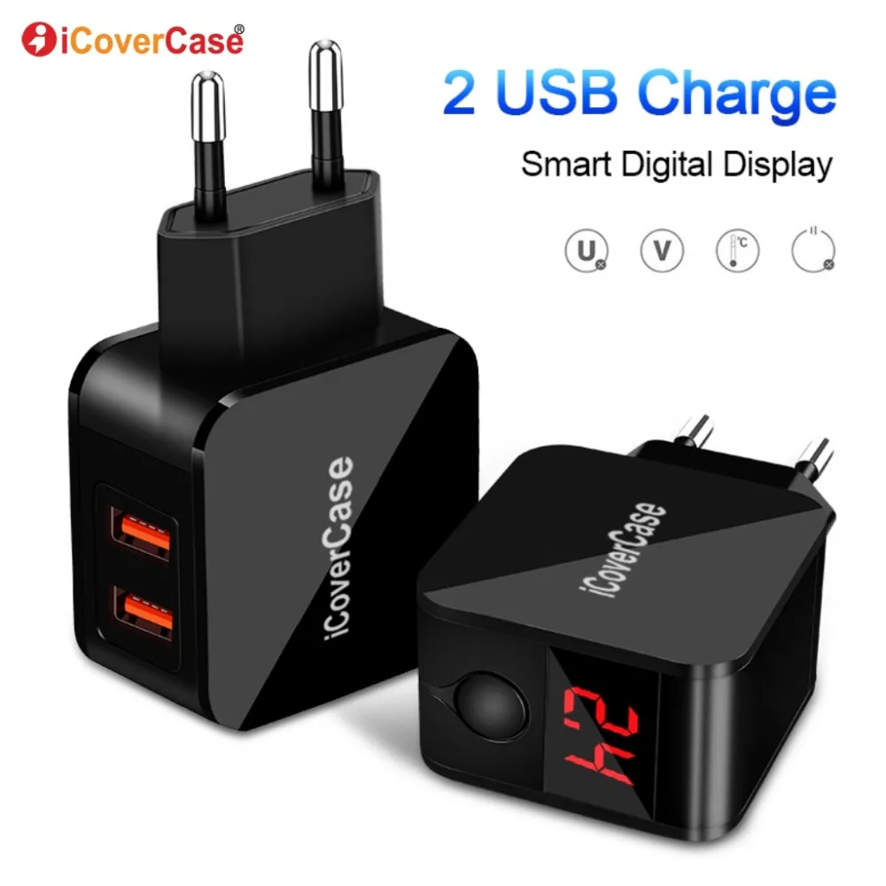 

Universal LED Display 2 USB Charger for Samsung Galaxy S6 S7 edge S8 s9 note 8 9 EU Plug Wall Adapter Smart Fast Charging 5V 2A