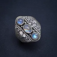 Натуральный Радужный Лунный Камень ручной работы уникальное 925 пробы Серебряное кольцо 8,25 B1035