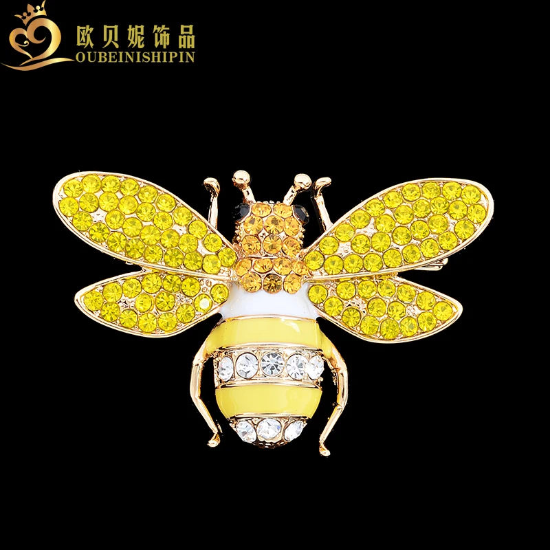 

OBN 2017 Fashion Bling Broche Abeille Gold Insect Honey Bee brooch Rhinestone For Women Jewelry