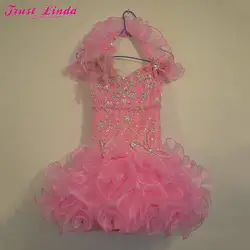Реальные фото девочек рюшами из органзы Платья для младенцев милые хрустальные бусины цветы платье для маленькой девочки мини-платье для