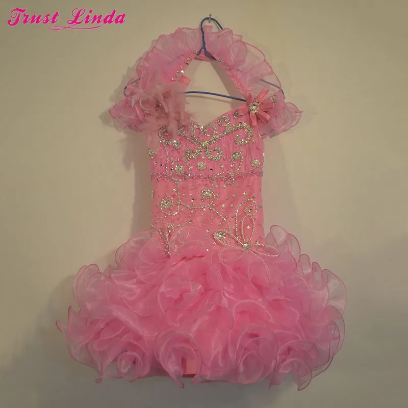

real photo girls ruffle Organza flower girl dress cute crystal beads flowers baby girl dress mini dress for child evening party