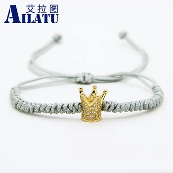 

Ailatu Top Quality Jewelry Wholesale Best Girl Christmas Gift Clear Cz Crown Grey Braiding Bracelet