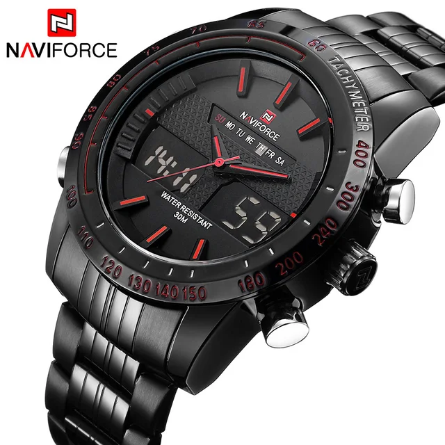 New Luxury Brand Dual Time Clock Full Stainless Steel Men's Waterproof Watch