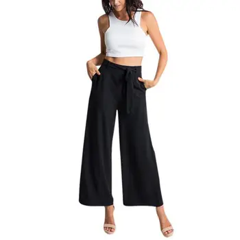 

Office Lady Wide Leg Fashion Pants Solid High Waist Loose Long Trousers for Women