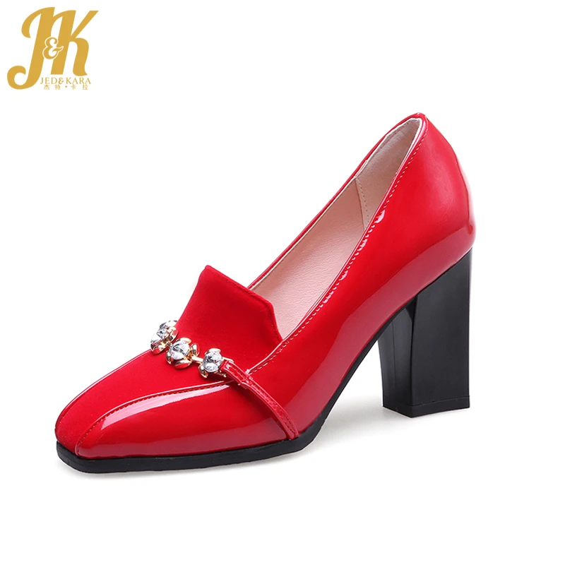 

JK Big Size 31-50 Shoes Woman Brand Thick High Heels Pumps Women Crystal Square toe Footwear Female Spring Ladies Shoes 3 Color