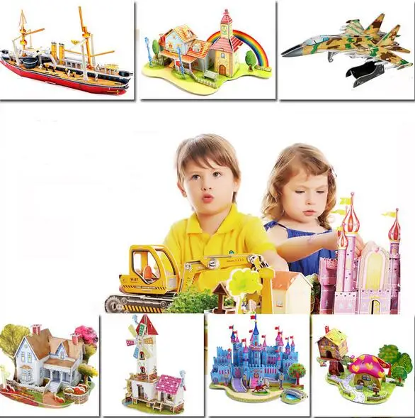 3D DIY Puzzle Jigsaw Baby font b toy b font Kid Early learning Castle Construction pattern