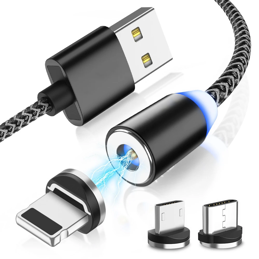 Магнитный usb-кабель для быстрой зарядки USB type C, магнитный светодиодный кабель для зарядки 1 м 2 м, кабель Micro usb для мобильного телефона, usb-кабель