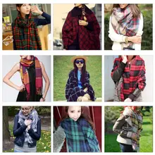 Lady Women Winter Large Blanket Oversized Shawl Plaid Check Tartan Scarf Wrap