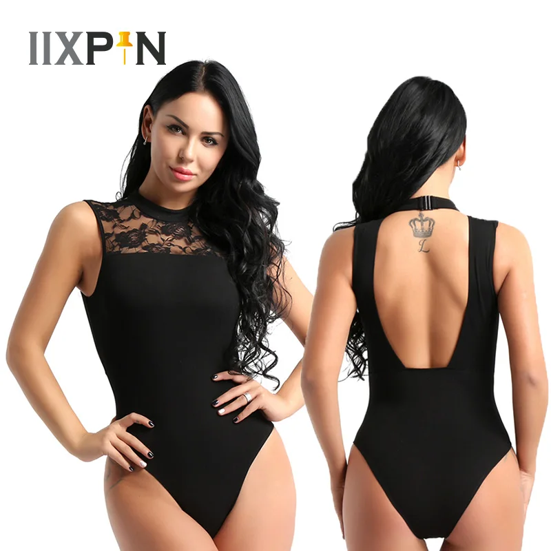 

IIXPIN Women Ballet Dance Leotard Lace Sleeveless Halter Neck Backless Lace Leotard Gymnastics Bodysuit Ballet Dancewear Clothes