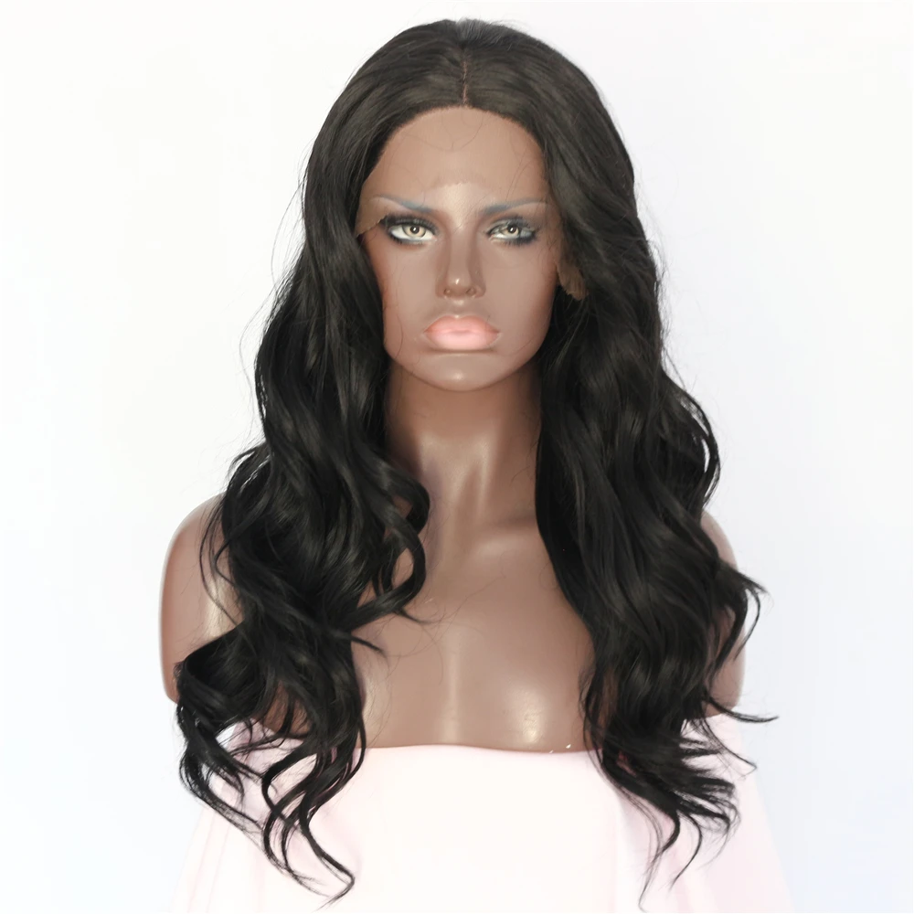

BeautyTown Handmade Black Color Futura Heat Resistant Hair Perruque Party Synthetic Lace Front Wig For Women Daily Makeup