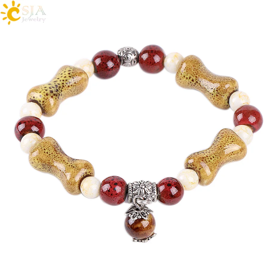 CSJA Porcelain Ceramic Bracelet Bangle for Girls Flower Glazed Charm