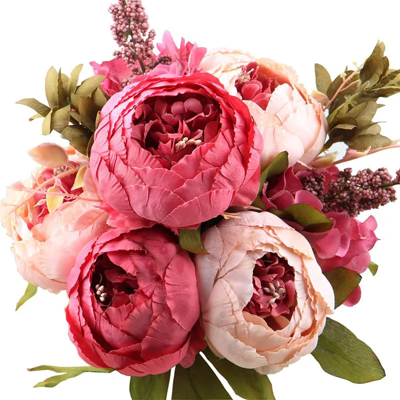 Искусственные цветы Пион Букет ткань пластик поддельные цветы свадьба украшение дома День рождения Декор сувениры