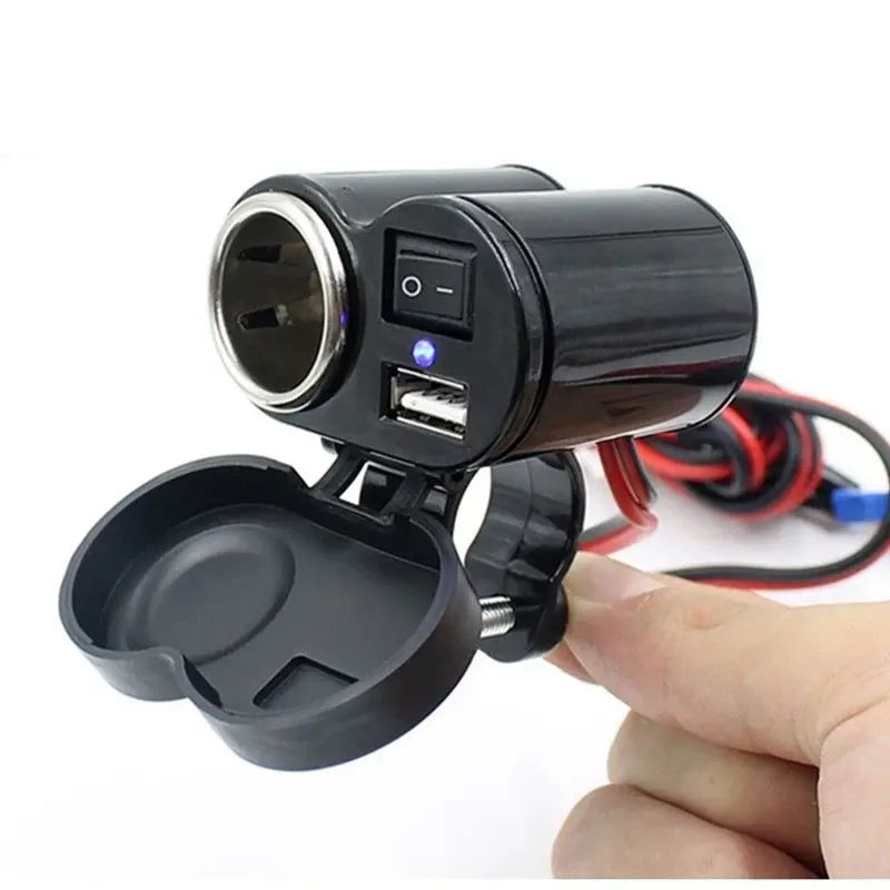

Motorcycle E-bike USB Charger With Switch Cigarette Lighter Socket 2in1 Adapter