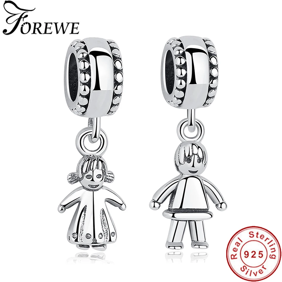 2018 Authentic 925 Sterling Silver Boy & Girl Dangle Charm Beads Fit