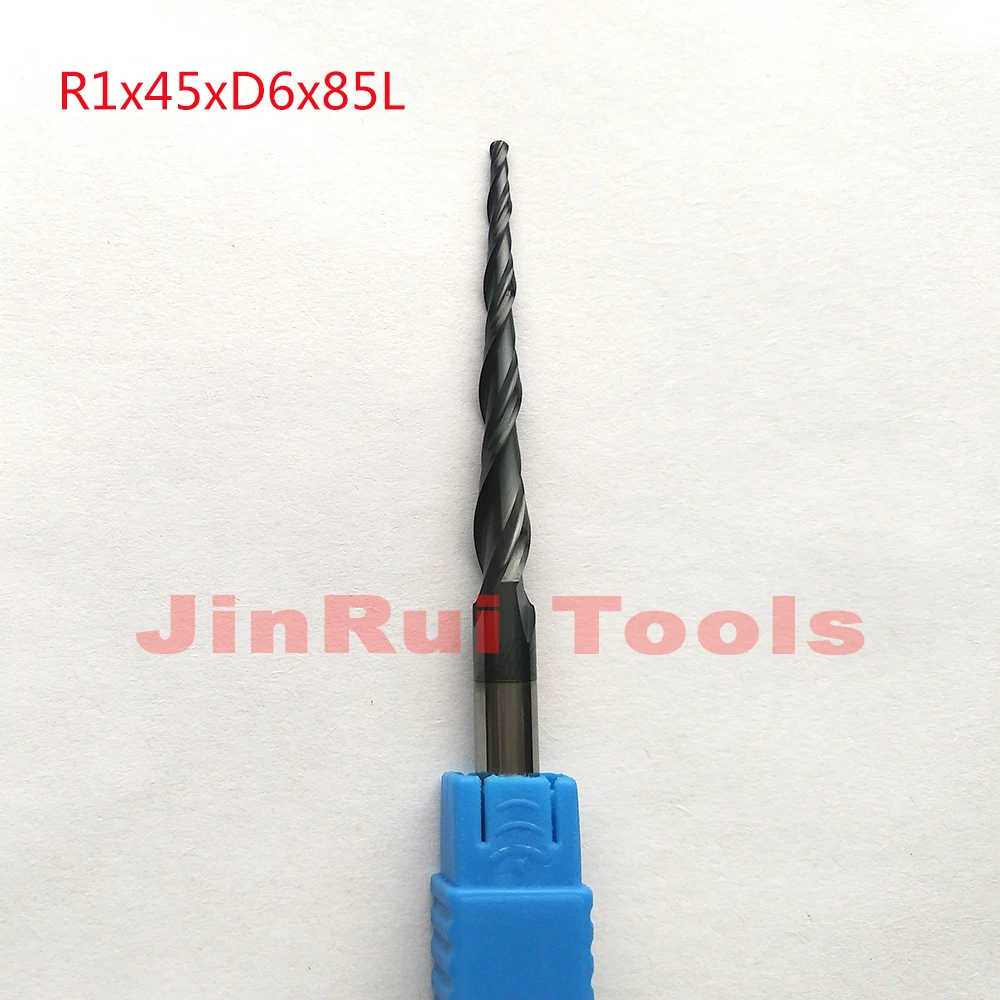 

1pc R1*D6*45*85L*2F HRC55 Tungsten solid carbide Coated Tapered Ball Nose End Mills CNC milling cutters knife