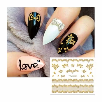WUF 1 Sheet 3D Gold Lace Flower Pattern DIY Stickers Nail Art Tips Decals Beauty Temporary Tattoos Tools 6026
