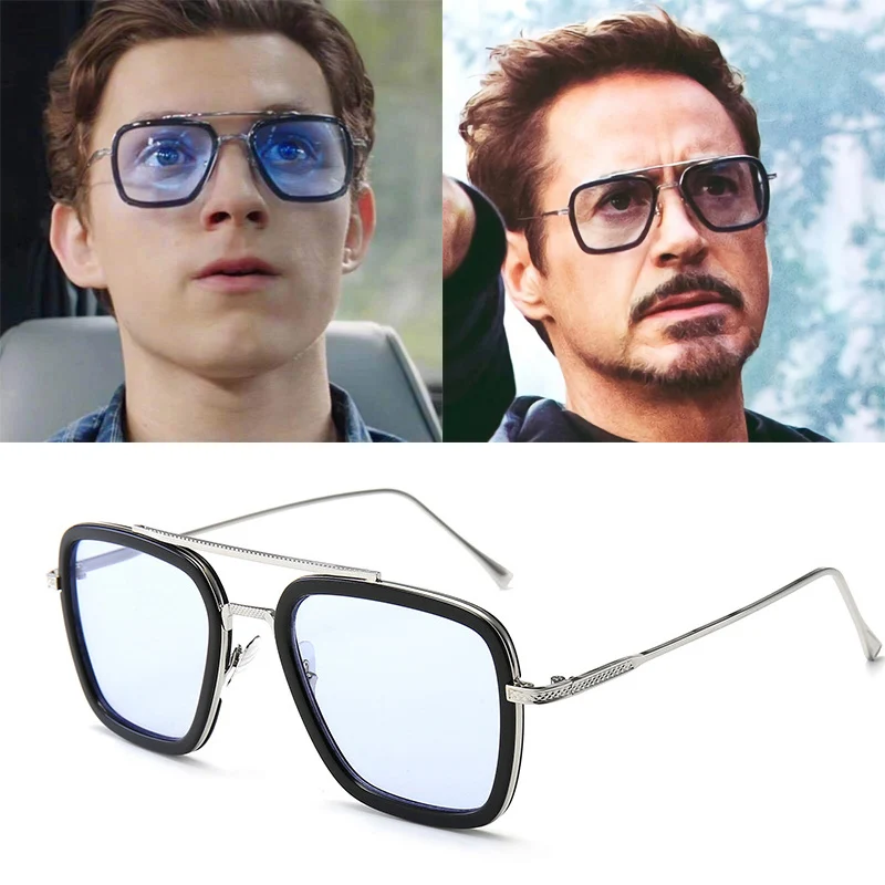 Iron Man Tony Stark Sunglasses Square Sunglasses Men 2019 Spider Man Edith Glasses Retro Robert Downey JR Tom Holland Glasses