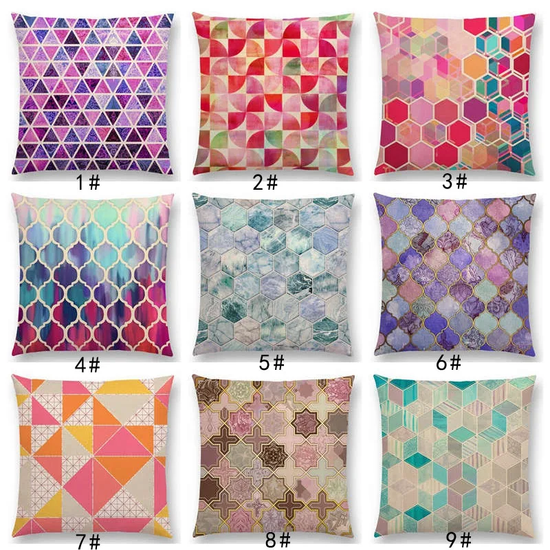 

New Rainbow Geometric Polygon Decorative Pattern Colourful Crystal Cubes Bohemian Hexagon Car Cushion Cover Sofa Pillow Case