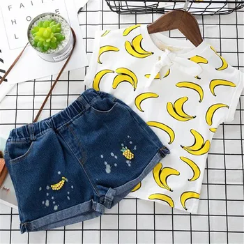 

JMFFY Baby Girl Summer Clothes Set 2 Piece Set 2019 Baby Kids Clothes Vest Top Shorts Tracksuit Outfits Fruits Denim Pants 2-11T