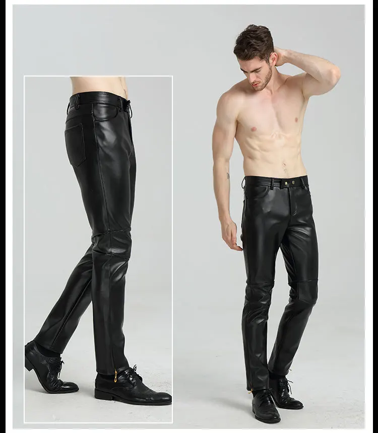 Мужские Nigthclub Slim Fit эластичный черный искусственного кожаные брюки, мужские Бизнес плотные эластичные штаны из искусственной кожи Блестящие Брюки-карандаш