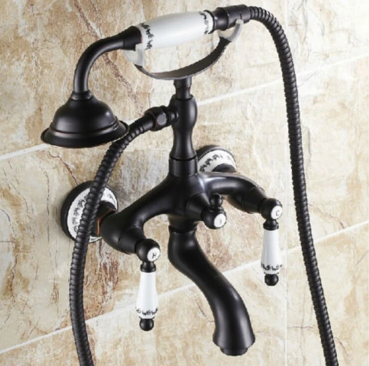 Oil Rubbed Bronze Bathroom Tub Faucet Clawfoot Shower Mixer Tap Ceramic Handles