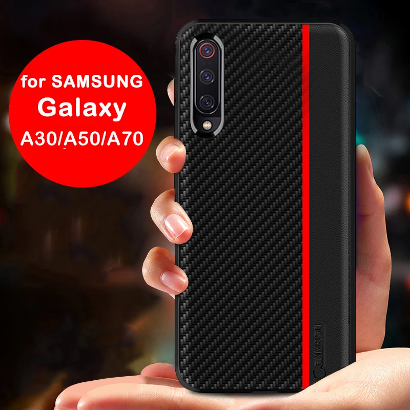 For Samsung A50 Case Carbon Fiber PU Leather Silicon Edge Back Capa for Galaxy A30 A70 Full Case for Galaxy A50 Shockproof Case