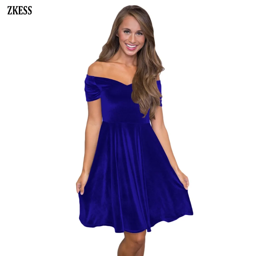 Blue-Velvet-Off-Shoulder-Pleated-Skater-Dress-LC61861-5-1