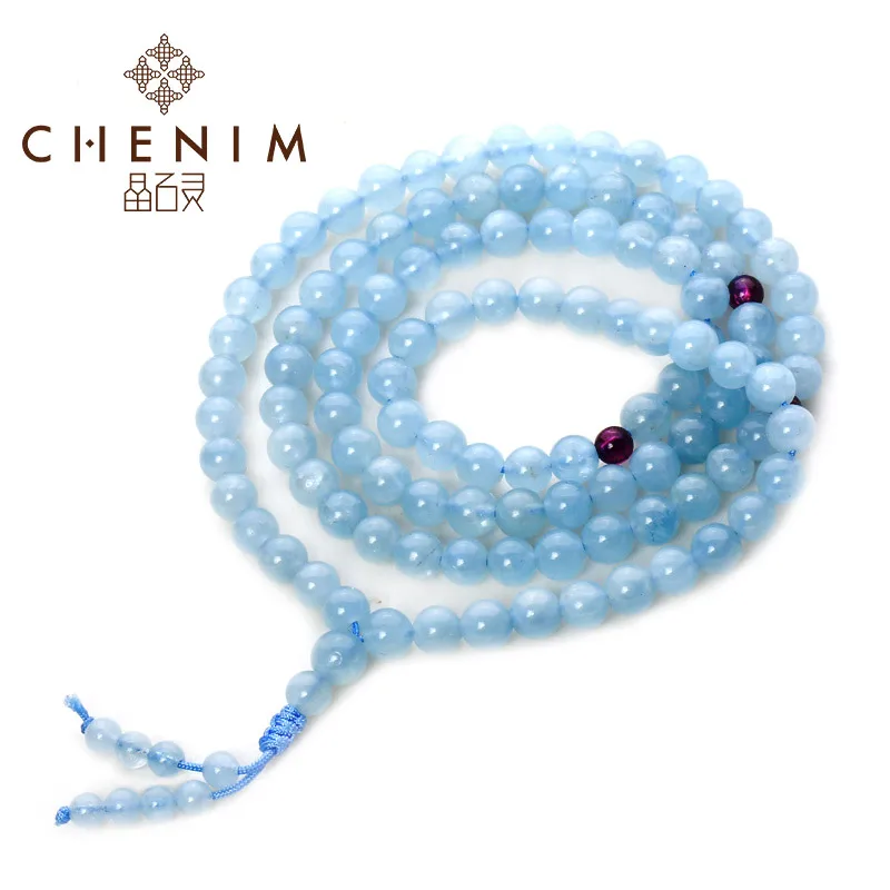 

Sparer natural crystal aquamarine 108 beads bracelet multi-circle multi-layer bracelets rosary