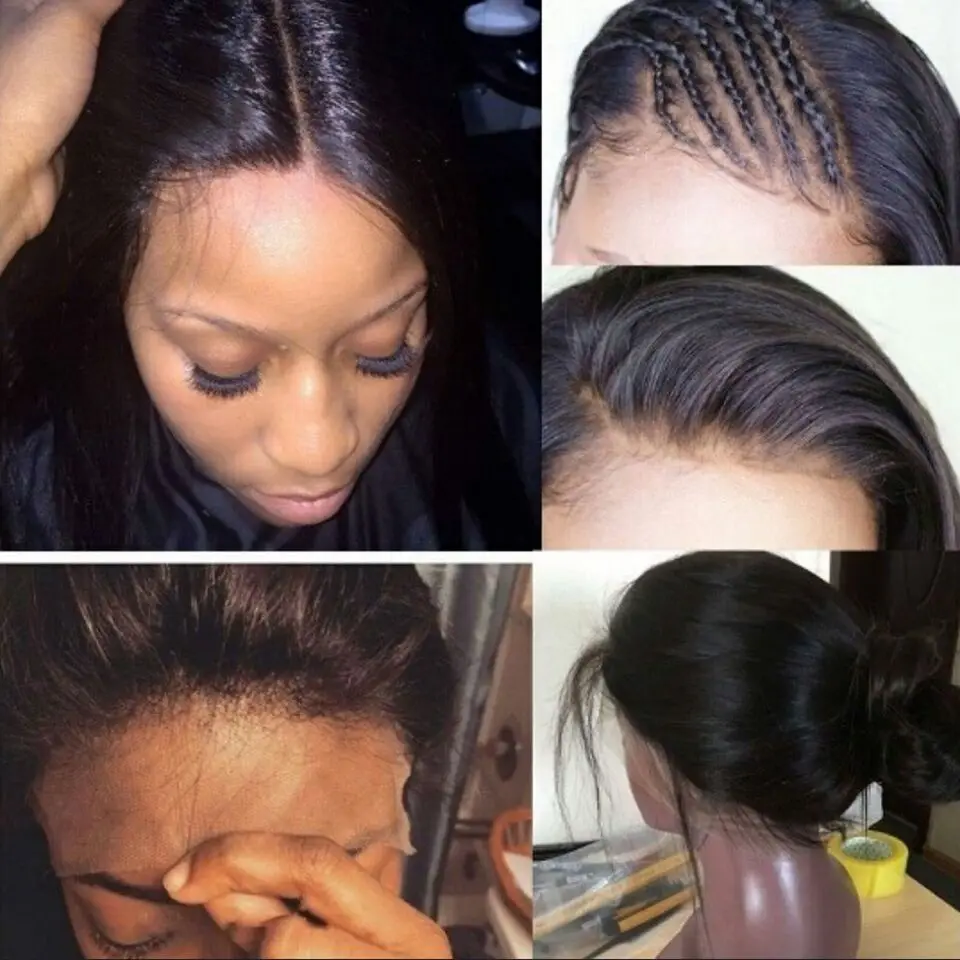 360 синтетический парик бразильские не Реми прямые человеческие волосы парики предварительно сорванные волосы линия с волосами младенца для черных женщин цвет 1B