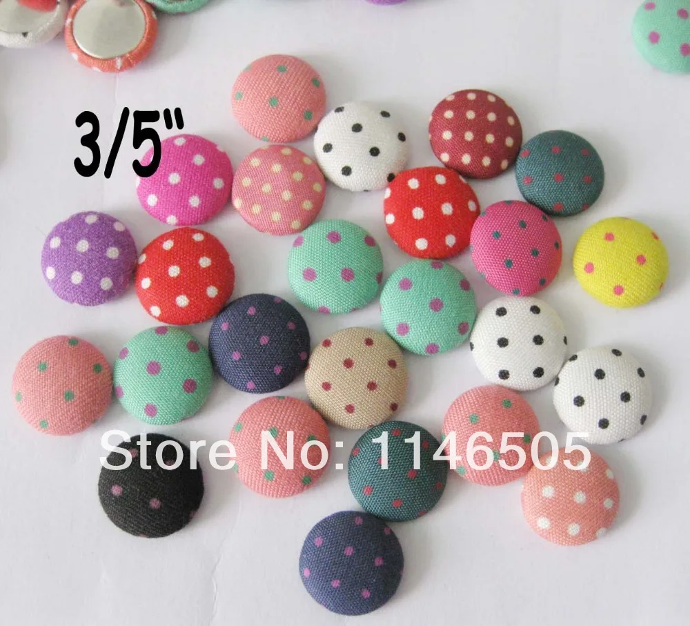 

120pcs Bulk 15mm Polka-dot Printing Fabric Covered Round Button FlatBack craft As Jewelry Accessories and Scrapbook clothing set