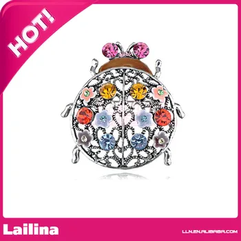 

Womens Antique Silver Tone Multicolored Rhinestones Filigree Lady Bug Brooch Pin