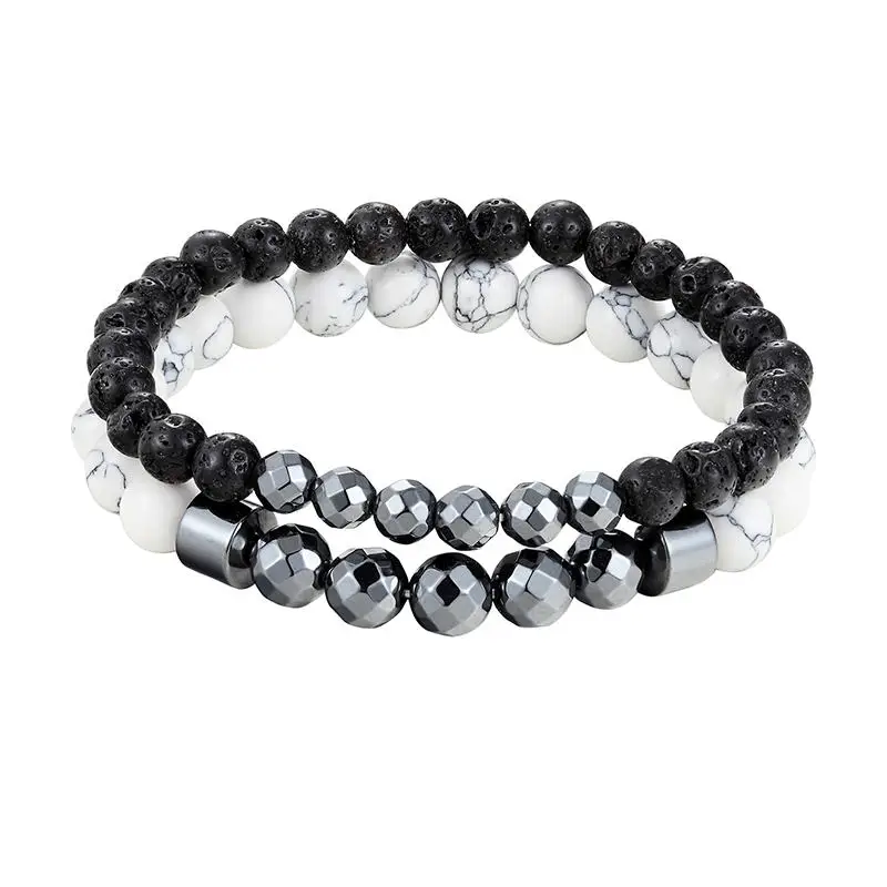 

2 fashion 6mm 8mm natural volcanic stone beads couple bracelet ladies men couple lava beaded braided bracelet elastic bracelet