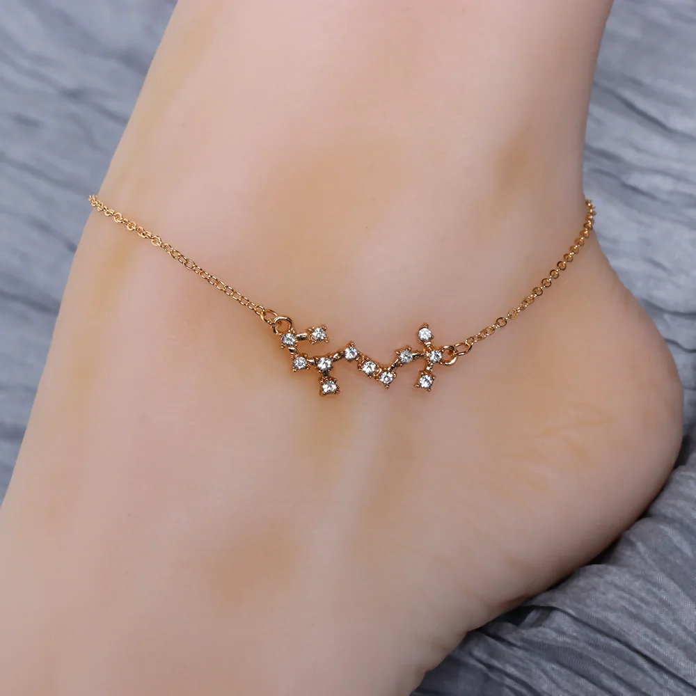 

Fashion 12 Zodiac Constellation Anklets For Women Vintage Gold Sliver Color Crystal Anklet 2019 Bracelet On Leg Bohemian Jewelry