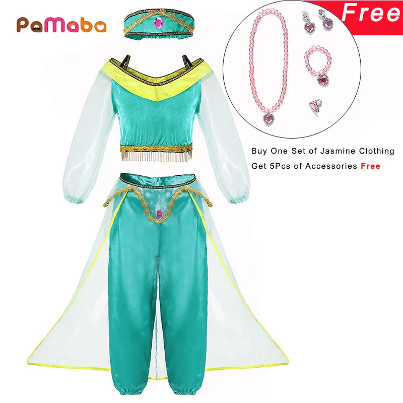 

PaMaBa Girls Fancy Birthday Party Princess Dress up Jasmine Top and Pants Kids Aladdin and the Magic Lamp Cosplay Clothing Set