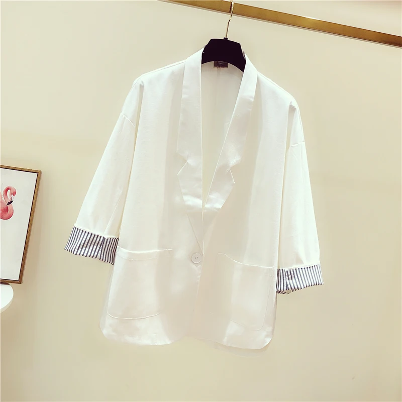 

MVGIRLRU Female Notch Collar Striped Cuff Blazer Women Spring High Street Single Button Pockets Outerwear