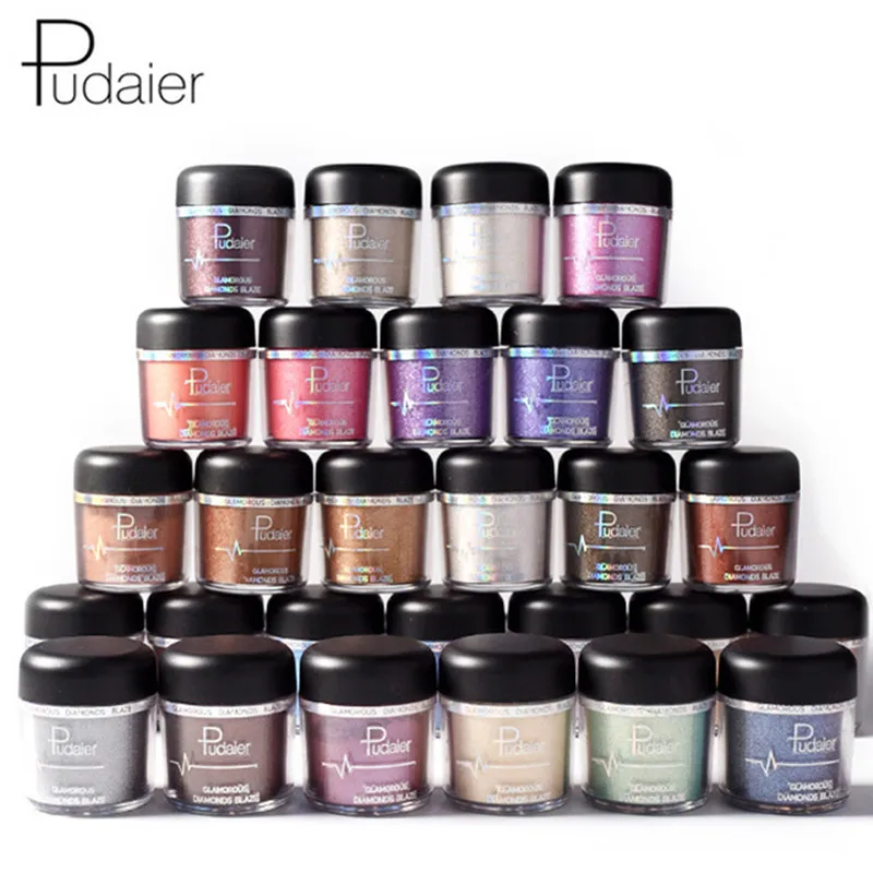 

Pudaier Glitter Eyeshadow Powder Pigments Easy to Wear Waterproof Shimmer Eye Shadow Cosmetics Powder Make Up Metallic Colors