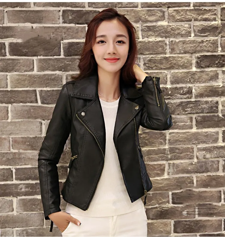 4XL Women PU Leather Jackets Casual Slim Soft Short Motorcycle Coat Solid Zippers Biker Faux Leather Jackets Outwear Plus Size