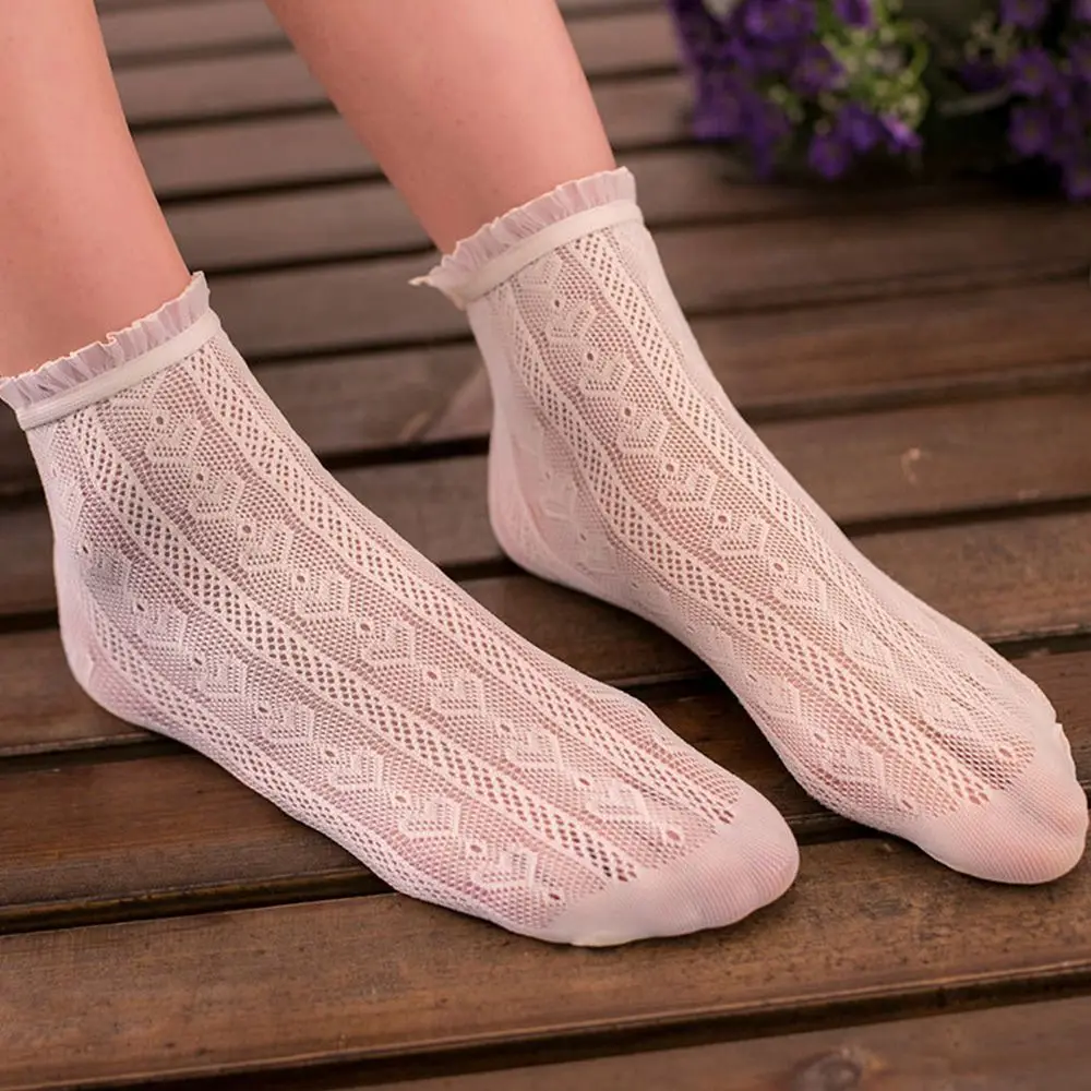 4 Colors High Quality Thin Cotton Hollow Out Thin Socks Women Lace 