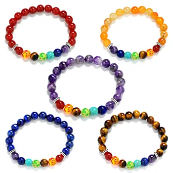 

Selling natural lava stone bracelets 8mm energy volcanic stone chakra colorful Buddha beads bracelet for women gifts