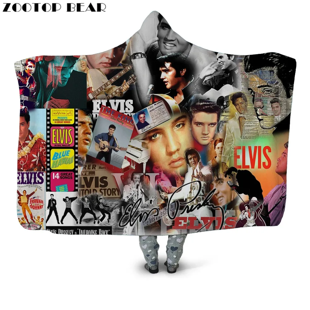 

Elvis Presley Patched Design Hooded Blanket 3d Printed for Adults Sofa Sherpa Fleece Wearable Wrap Throw Blanket Microfiber