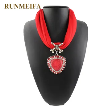 

RUNMEIFA New Style Peach Heart Stone Pendents scarf Best Friends Combination Necklace Scarf Gifts Women Charm Drop Scarf