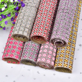 

24*40cm/Sheet Rhinestone Mesh Strass Glass Round Clear Crystal Stone And Resin Beads Hotfix Or Self Adhesive Trimming Banding