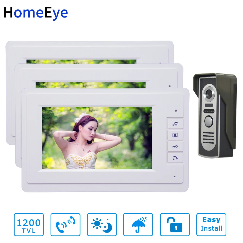 7'' Video Door Phone Video Intercom System White Color Monitor + 1200TVL Waterproof Outdoor Call Button Home Access Control 1V3 7'' Video Door Phone Video Intercom System White Color Monitor + 1200TVL Waterproof Outdoor Call Button Home Access Control 1V3