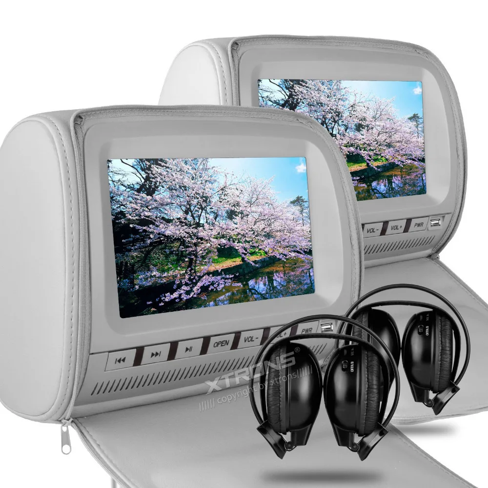 Excellent 2x9" Grey Color (Black & Beige Optional) Headrest Car DVD with 2 IR Headphones Car Headrest Monitor with DVD 0 Excellent 2x9" Grey Color (Black & Beige Optional) Headrest Car DVD with 2 IR Headphones Car Headrest Monitor with DVD 0