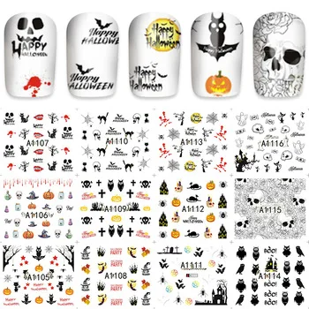 12pcs/Lot Beauty Nails Owl/Pumpkin Nail Art Water Decals Holiday Nail Transfer Stickers A1105-1116