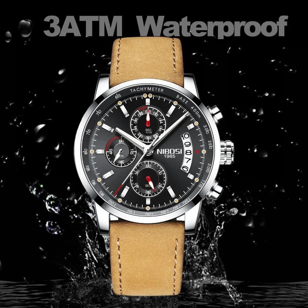  NIBOSI 2019 Fashion Casual Men's Watches Luxury Leather Business Quartz Watch Men Military Sport Wr